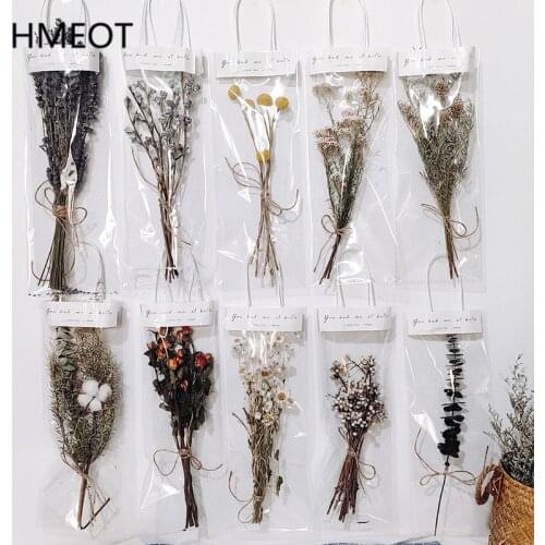 Retro Naturally Dired Bouquet+PVS Transparent Gift Bag Dried Flower Rose Wedding Event Gift Valentines Day Gift Home Decoration