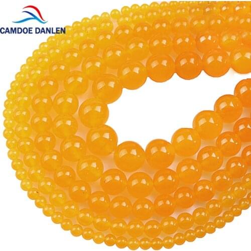 CAMDOE DANLEN Natural Stone Yellow Chalcedony Jades Round Loose Beads 4 6 8 10 MM Fit DIY Bracelet&Necklace Jewelry Making Part