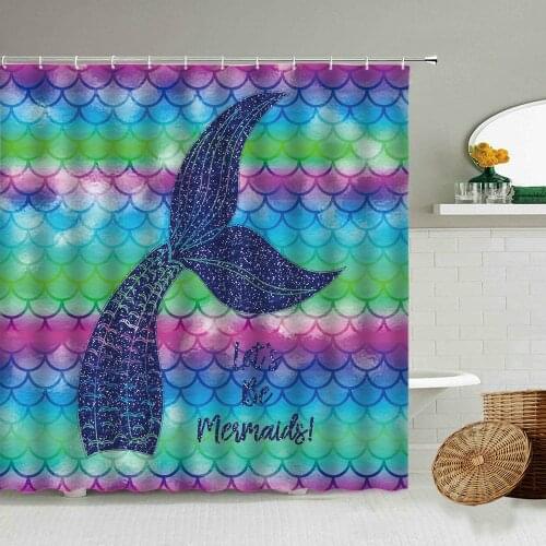 Colorful Shower Curtains Big Wave Fish Tail Cartoon Fun Bathroom Waterproof Polyester Fabric Curtain Home Decoration With hook