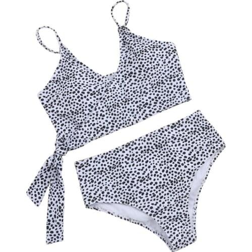 Womens Bikini Set, Sexy Cross Bandage Dot Print Bra and High Waist Panty Swimsuit Two-piece Suit for Vacation Swimming Beach