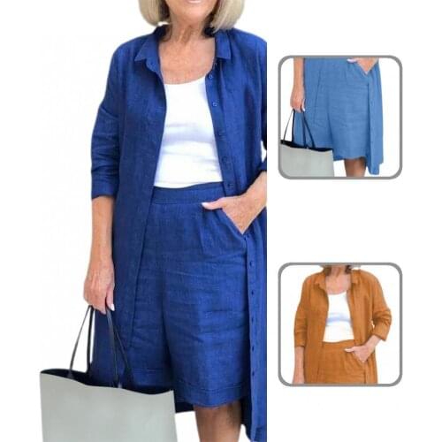 Breathable Streetwear Solid Long Sleeve Women Shorts Suit for Daily Wear