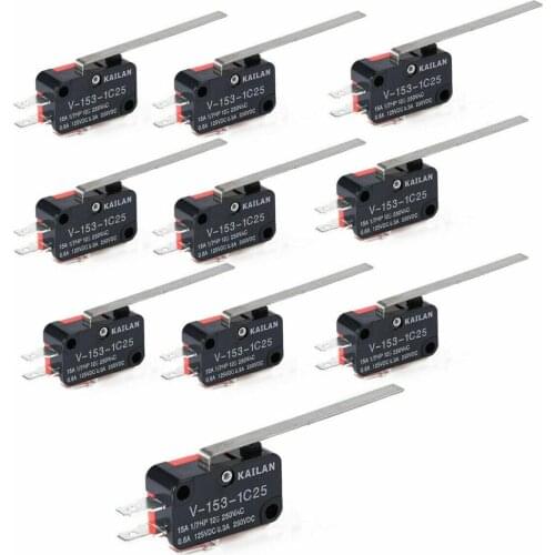 10PCS Electrical Micro Switches V-153-1C25 Limit Switch Long Straight Hinge Lever Type SPDT Switch for Instrument Measure