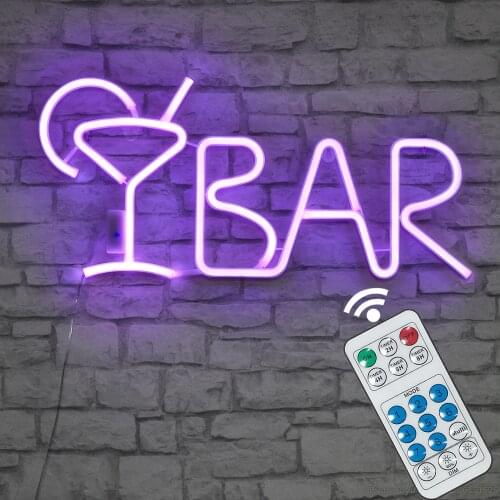 Purple Neon BAR Sign Decorative Led Illuminated Letter Lights Pre-Lit Home Pub Decor with Remote Control for Wedding Party