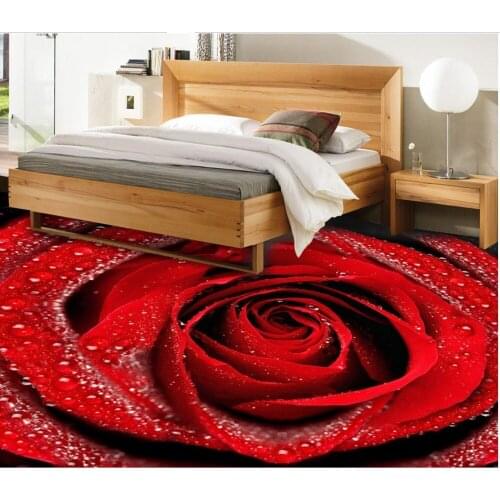 Custom photo floor wallpaper 3d red rose flower floor wallpaper PVC waterproof floor Custom Photo self-adhesive 3D floor