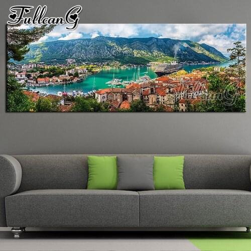 FULLCANG 5d diy full drill square/round scenery diamond painting kotor & montenegro large embroidery mosaic wall decor FC1764
