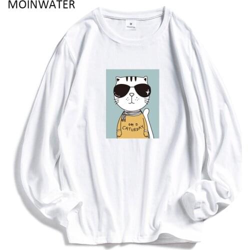 MOINWATER Cartoon Doll Women Fashion Long Sleeve T shirts Female Cotton White Tees Lady Comfortable Black T shirt Tops MLT1918