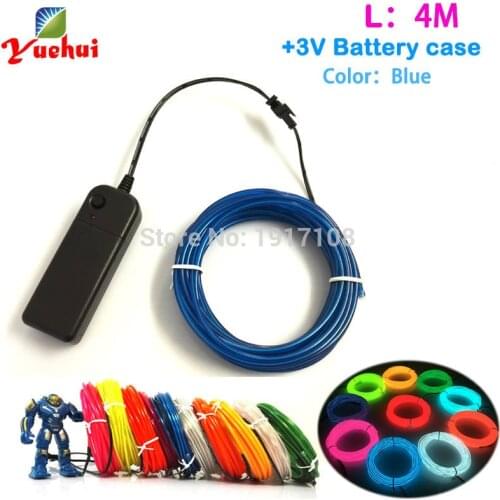 DC-3V Powered Fashion Soft Car decor LED thread NEON Glow Lighting Party decor Flexible Neon Light 4M 10 Color EL Wire Rope Tube