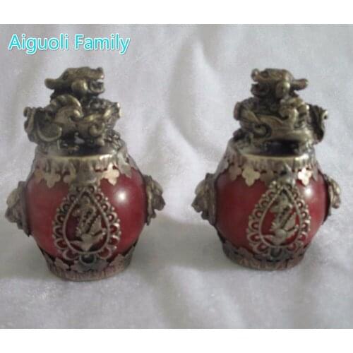 Art collection 1 Pair (2 item) Tibet Silver Red Jade brave troops Statue/Chinese Home Decoration FengShui "Pi Xiu"Sculpture