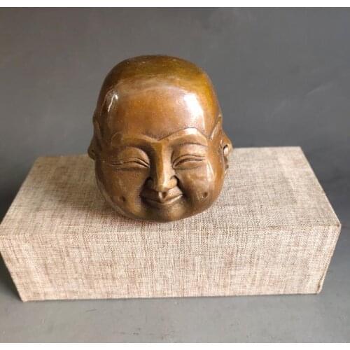 China brass archaize four face Buddha head Small crafts statue