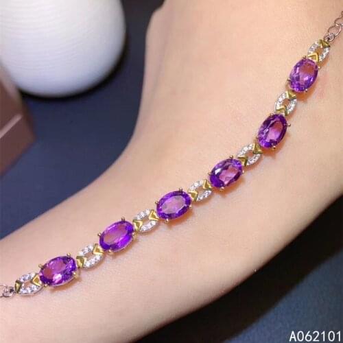 KJJEAXCMY fine jewelry S925 sterling silver inlaid Amethyst Girl new popular hand Bracelet Support test Chinese style