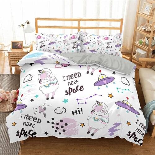 3D Lovely Alpaca Pattern Bedding Set Cartoon Duvet Cover Cute Comforter Color Bed Cover Set Queen Size Bedclothes Quilt