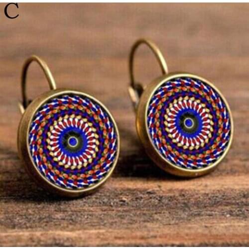 Korean Stud Earrings For Women Girls Crystal Pendant Mandala Bohemian Flower Om Symbol Zen Buddhism Earring