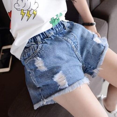 Summer Childrens Casual Ripped Shorts for Girls Fashionable Destroyed Denim Pants Teenage Clothing New Arrival