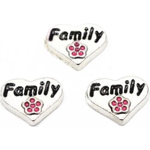 Hot selling 10pcs/lot silver family heart floating charms Alloy charms living glass memory lockets DIY jewelry