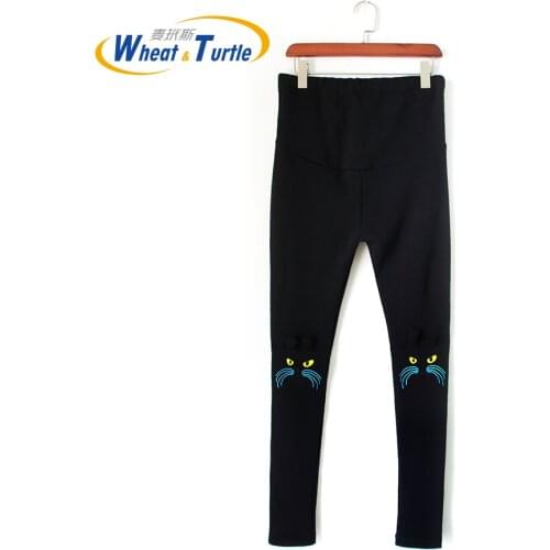 2020 Hot Sale CottonThicken Velvet Winter Leggings For Pregnant Women Knee Embroidered Cat Pattern Maternity Slim Warm Leggings