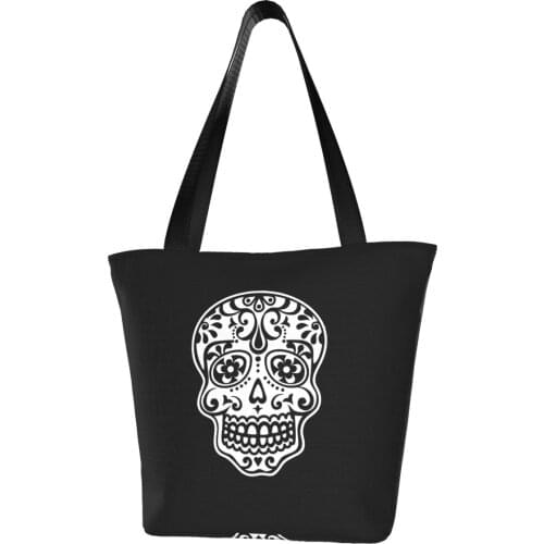 Mexican Skull, Floral Pattern - Days Of The Dead Shopping Bag Aesthetic Cloth Outdoor Handbag Female Fashion Bags