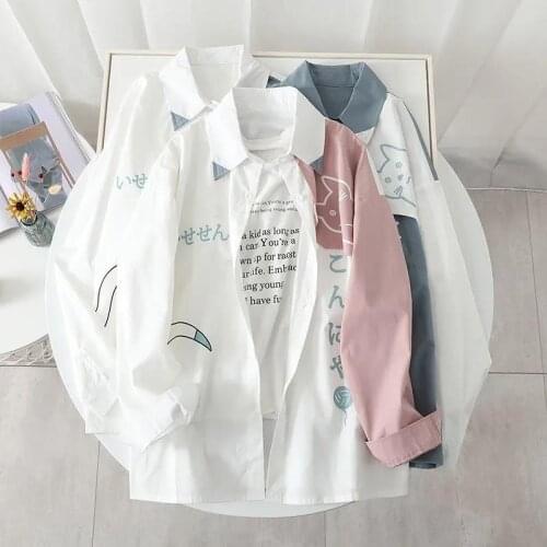 Cute Cat Print Blouse Shirt For Girl Funny Summer Oversize Shirt Women Harajuku Reflective Tops Tee Hip Hop Korean Clothes Shirt