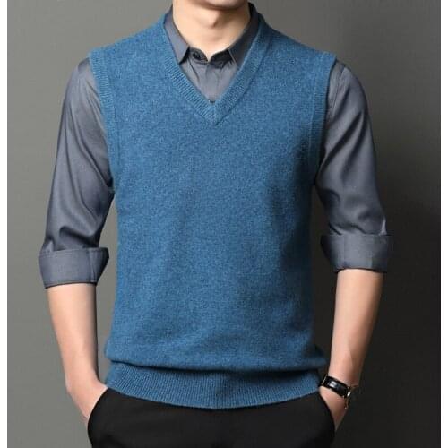 Mens Cashmere Sweater Vest Winter & Autumn 100% Wool Sleeveless Sweaters Male Casual V-Neck Pure Wool Knit Vest Pullovers