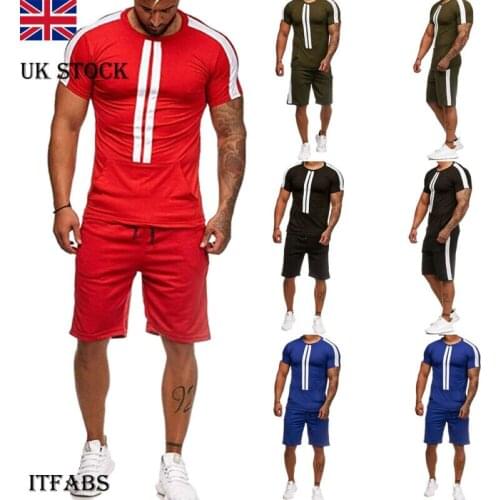 Men Full TrackSuit T-shirt Top Bottom Sport Suit Sets Pants Trouse Strips Slim Sportswear Fitness Hip Hop Jogging Casual 2 PC