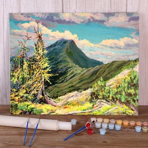 Landscape Mount Strymba DIY Paint By Numbers Complete Kit Acrylic Paints 50*70 Canvas Pictures Home Decor For Adults Art