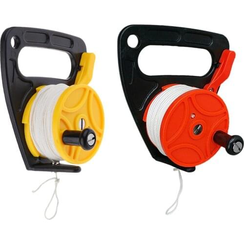 Set 2 Orange + Yellow Plastic Scuba Diving Multi Purpose Dive Wreck Reel Kayak Anchor with Handle, 150ft Line, Thumb Stopper