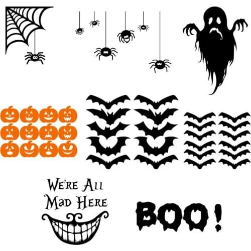 Halloween Pumpkin/Bat/Cobweb/Clown Halloween Horror Sticker Sets Home Window Sticker Holiday Party Atmosphere Room Decor