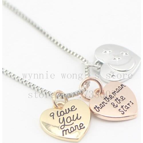 2016 new Unwritten Tri-Tone Moon and Back Pendant Necklace " I love you more than the moon and the stars" necklace