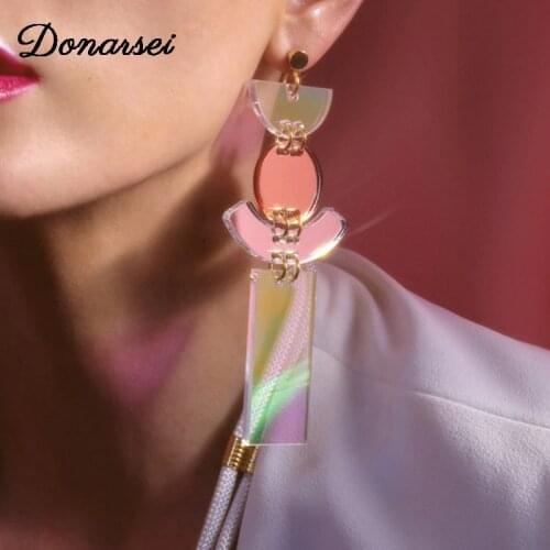 Donarsei 2020 New Fashion Laser Long Geometric Acrylic Earrings For Women Simple Square Drop Dangling Earrings Party