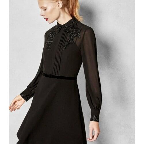Dress New female chiffon spring show thin long sleeve a word in black dress OL workplace