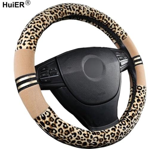 Plush Leopard Car Steering Wheel Cover 6 Colors Winter Soft Universal Volant Braid on the Steering-wheel Auto Car Accessories
