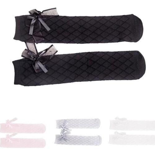 7-9Y Spring Long Socks Bowknot Decor Beautiful Skin Friendly Cotton Solid Color High Knee Stocking for Spring