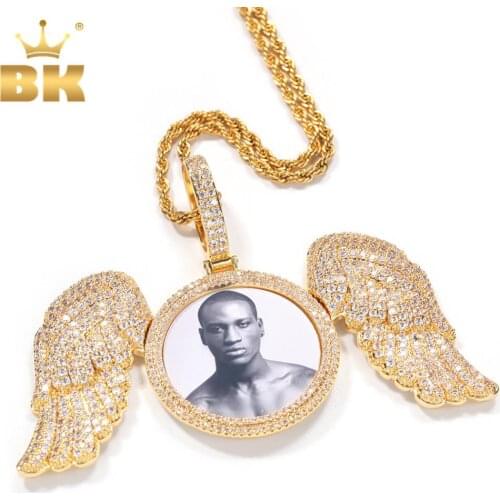The Bling King Photoes Necklace With Angel Wings Men Charm Micro Rose Gold Memory Jewelry For Gift Tennis Chain New Punk Style