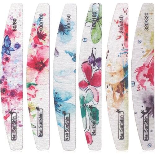 6pcs/Lot Zebra Nail Files Professional Nail Buffer 100/180 limas manicura Block Flower Boat Gel Polishing Wood Sanding Nail File