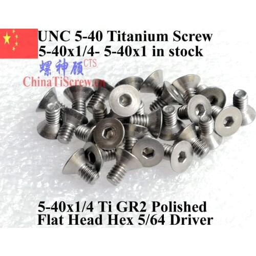 Titanium screws 5-40x3/4 Flat CSK Head Hex 5/64 Driver Ti GR2 Polished 50 pcs