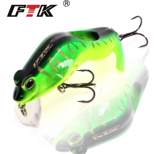 FTK 1pc Fishing Lure 60mm 8g Popper Frog Lure 3D Fish Eyes Snakehead Swimbait Sinking Wobblers