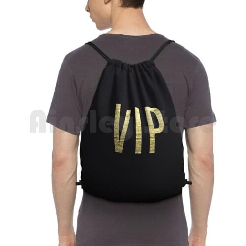 Swanky Faux Gold Leaf Foil " Vip " Typography Backpack Drawstring Bag Riding Climbing Gym Bag Vip Very Important Person