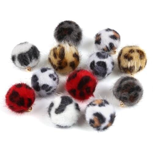 10pcs Leopard Print Fur Covered Ball Charms 15mm Pompom Charms for Bracelet Neckalce Jewelry Making DIY Earring Finding