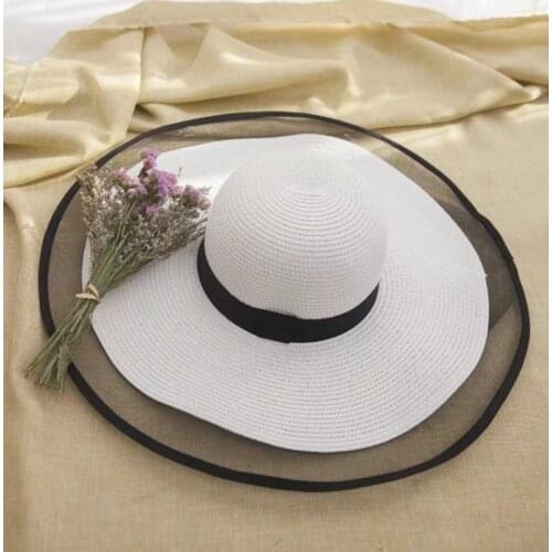 Sun Hat Summer anti-UV Lady Wide Brim Hat Women Solid Plain Floppy Summer Straw Hats for Women Female Mesh Brim Beach Hat
