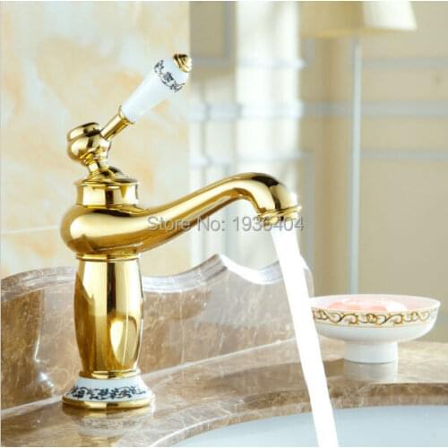 Basin Faucets Gold Plating Copper Mixer Taps Single Handle Bathroom antique taps G1036