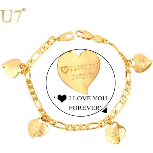 U7 Romantic Heart Charm Bracelets For Women Gift Gold / Silver Color New Fashion Lovers Jewelry Love Heart Chain Bracelets H810