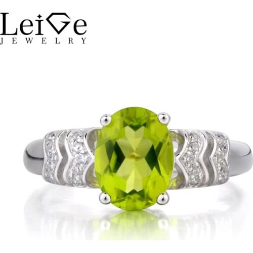 Leige Jewelry Real Natural Peridot Ring Wedding Ring August Birthstone Oval Cut Green Gemstone 925 Sterling Silver Ring for Her