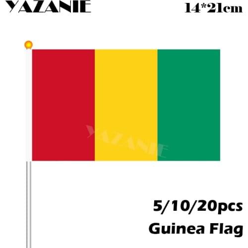 YAZANIE 14*21cm 5/10/20pcs Guinea National Hand Flag Polyester Small Size Flying Banner Custom Hand Flag with Plastic Sticks