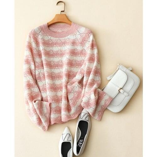 100% cashmere pullovers women loose styles fashion sweaters knit casual striped autumn winter ladies jumper