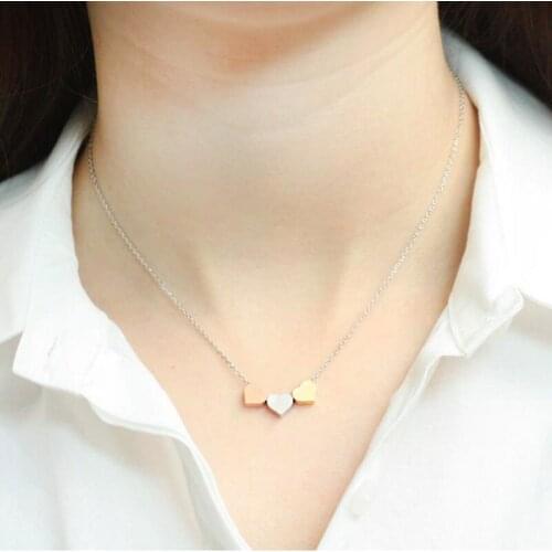 1pc Fashion Triplet Hearts Necklace Choker Sideway Punching Heart Pendant Necklace Copper Material Women Ladies Jewelry Gift