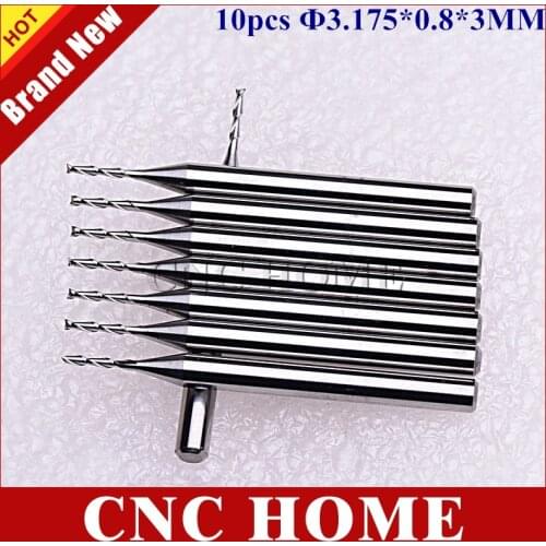 10Pcs 3.175*0.8*3mm 2 Flute Solid Carbide Micro End Mill Wood Milling Cutters Spiral CNC Router Bits