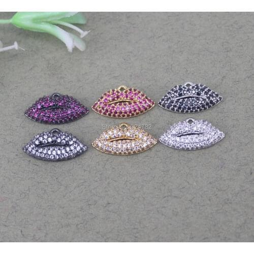 10pcs Small Size Metal Copper Micro Pave White CZ Lips pendant Beads ,Charm Lips For Jewelry Making