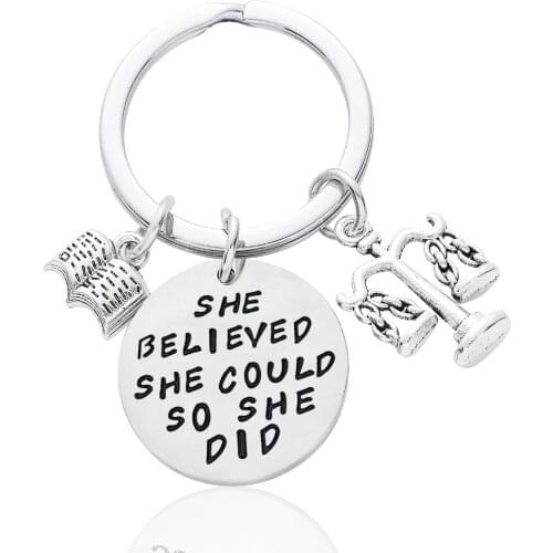 12PC/Lot Wholesale 'She Believed She Could So She Did' Gifts For Her Keychain Inspirational Gifts Lawyer Key Chain Balance Charm