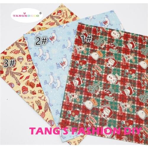 15PCS--20x22cm High Quality Christmas Printed Glitter Synthetic Faux PU Leather