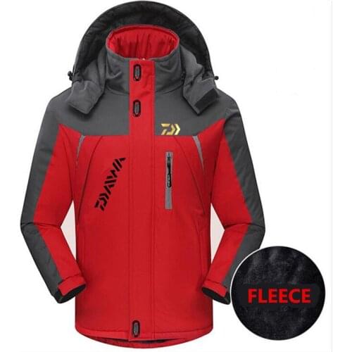 2019 Men Outdoor Daiwa Fishing Clothing Fleece Winter Waterproof Warm DAWA Fishing Jackets Patchwork Hooded Mountaineering Suits