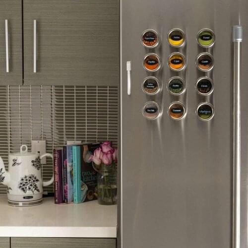 6 Magnetic Spice ContainersMagnetic Spice Tins (6-Piece Set) Dual-Purpose Sift and Pour Holes | Round, Stainless Steel Cans